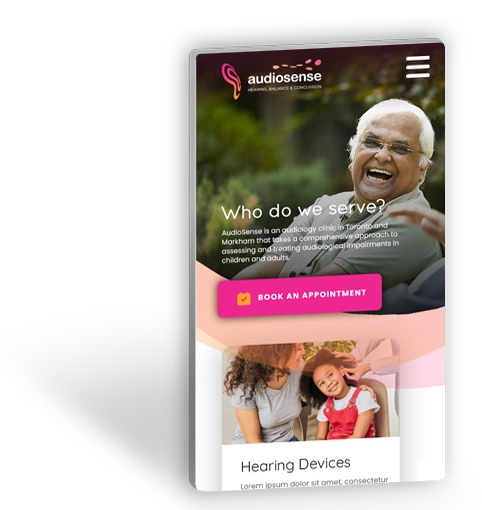 AudioSense website mobile responsive view developed by blackDot.ca