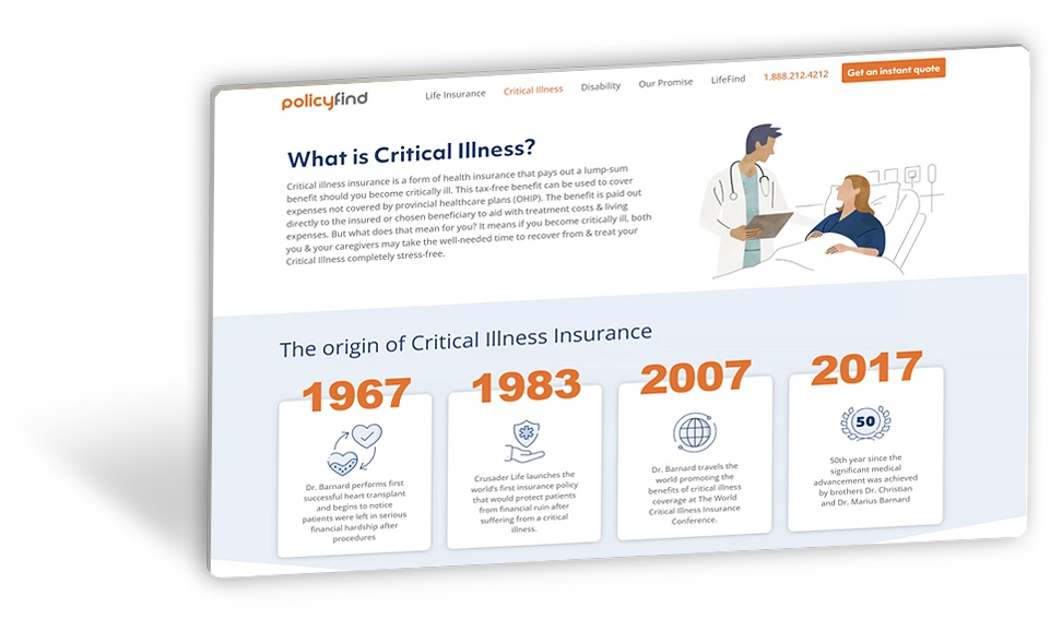 PolicyFind responsive web design showing user insurance quote form by blackDot.ca